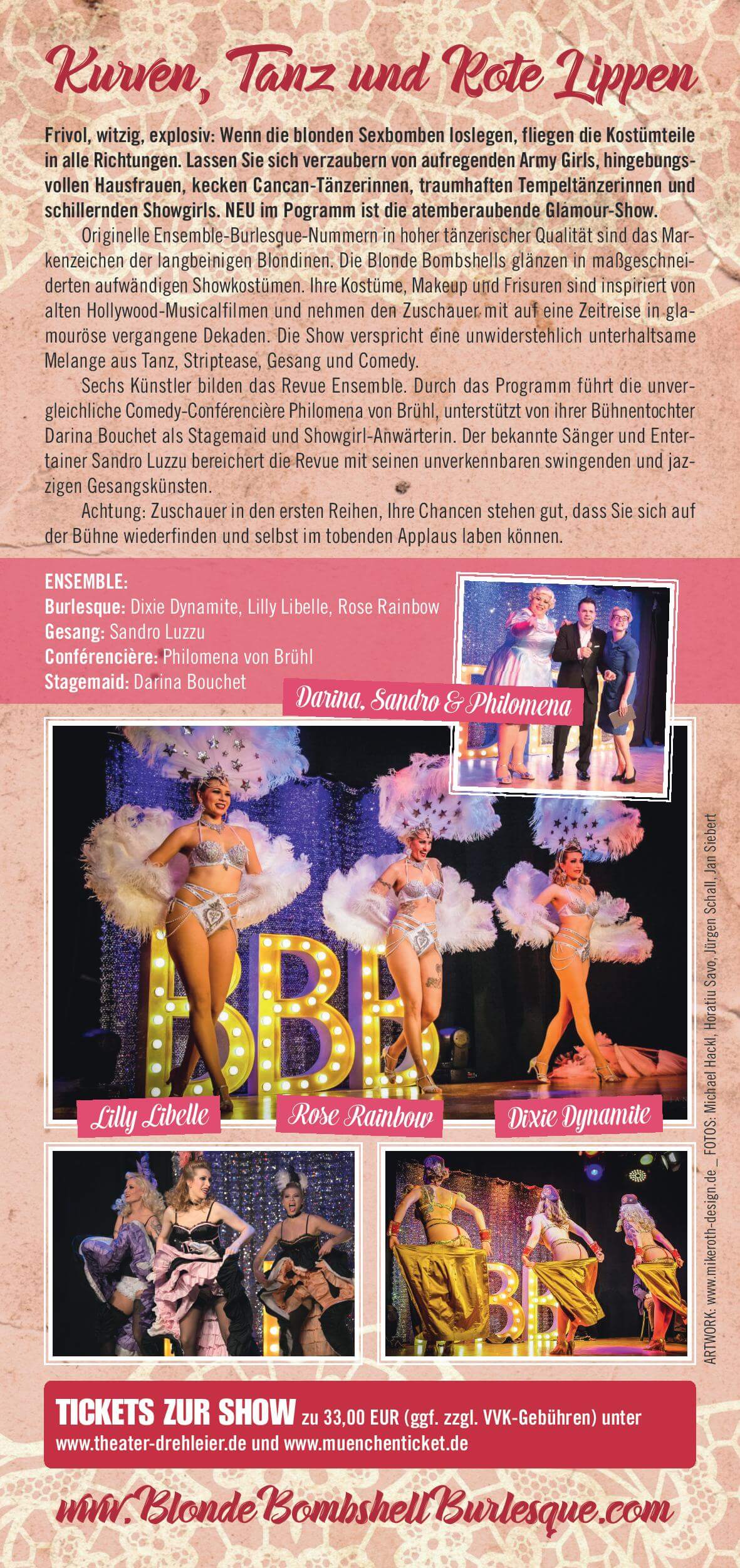 Blonde Bombshell Burlesque Flyer Kurven, Tanz und rote Lippen